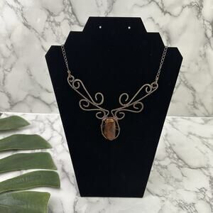 Vintage Y2k Collar Necklace Copper Metal Amber Pendant Boho Fairy Festival